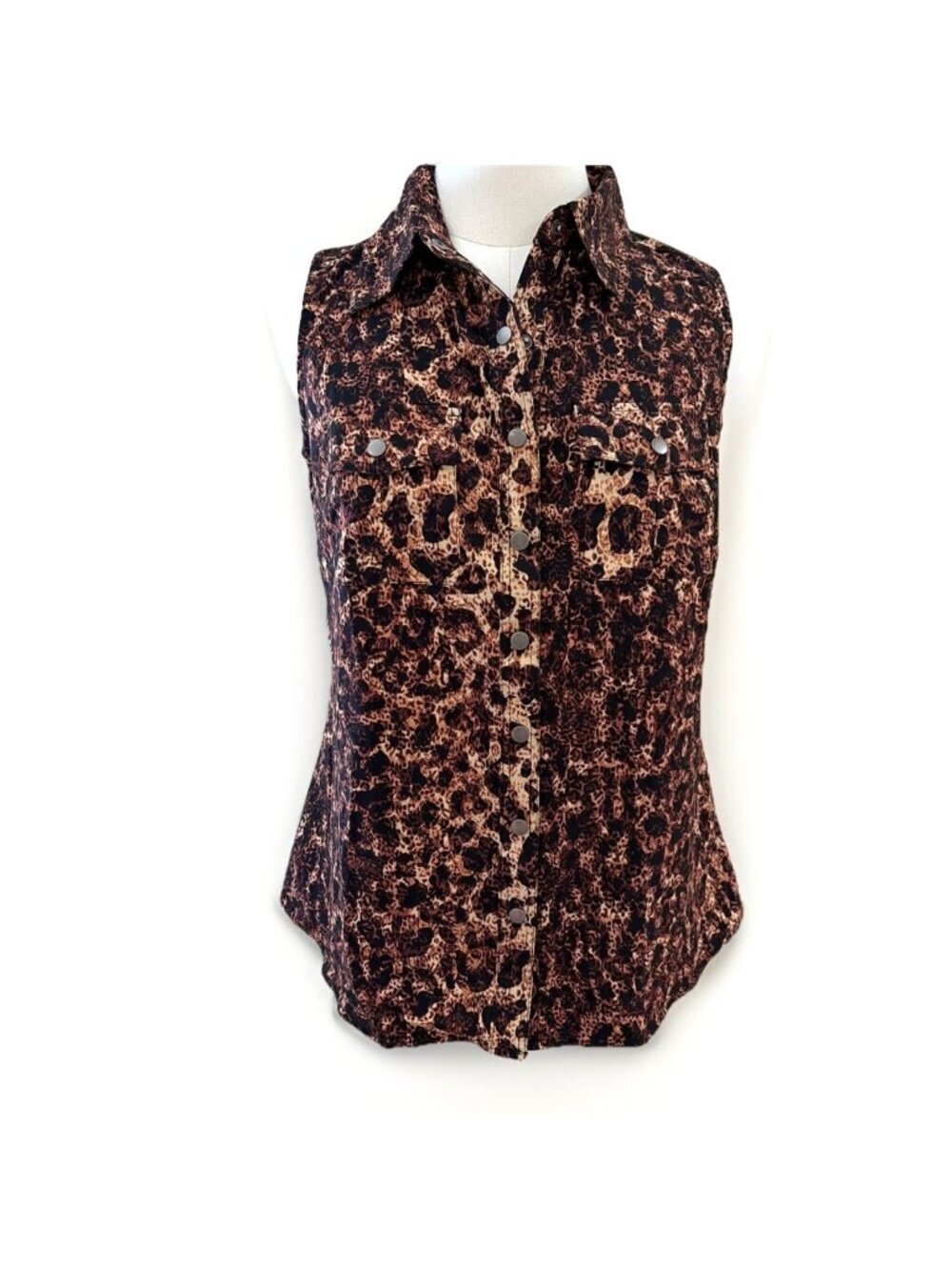 Lularoe Roxanne Snap Front Top Vest Size XS Animal Print Sleeveless Western NWT